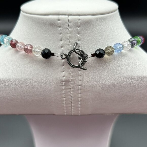 Millefiori Glass Pendant on Handmade Necklace Colorful Toggle Clasp 17" Rainbow - Picture 4 of 4